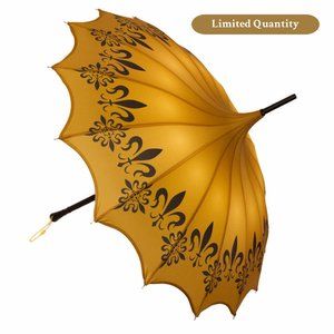 Golden and Black Fleur de Lis with Scalloped Edge Parasol (Cosmetic Blemish)